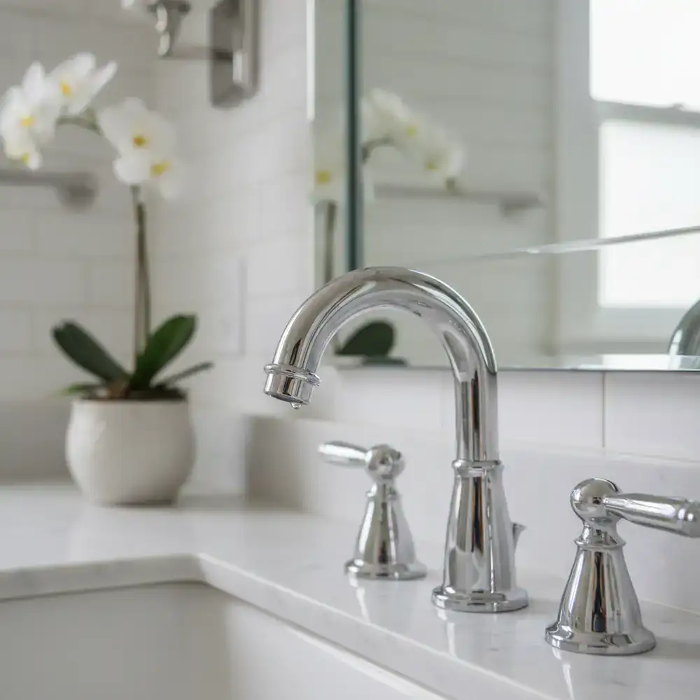 Detail shot of polished bathroom fixtures