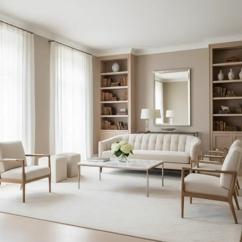 Elegant living room interior cleaned to perfection with pristine surfaces